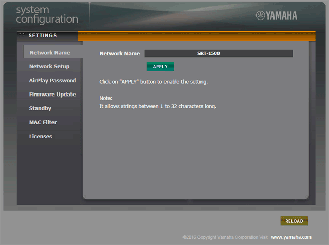 YAMAHA SRT-1500ウェブブラウザからの設定