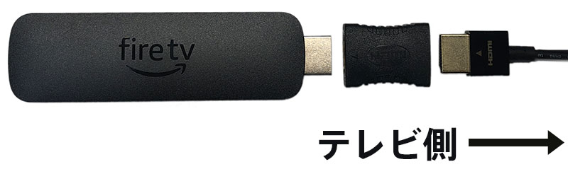 Fire TV Stick → HDMI延長アダプタ → HDMIケーブル → テレビのHDMI入力端子